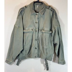 Free People Moss Green Military Oversized Button Front Jacket Women's Small